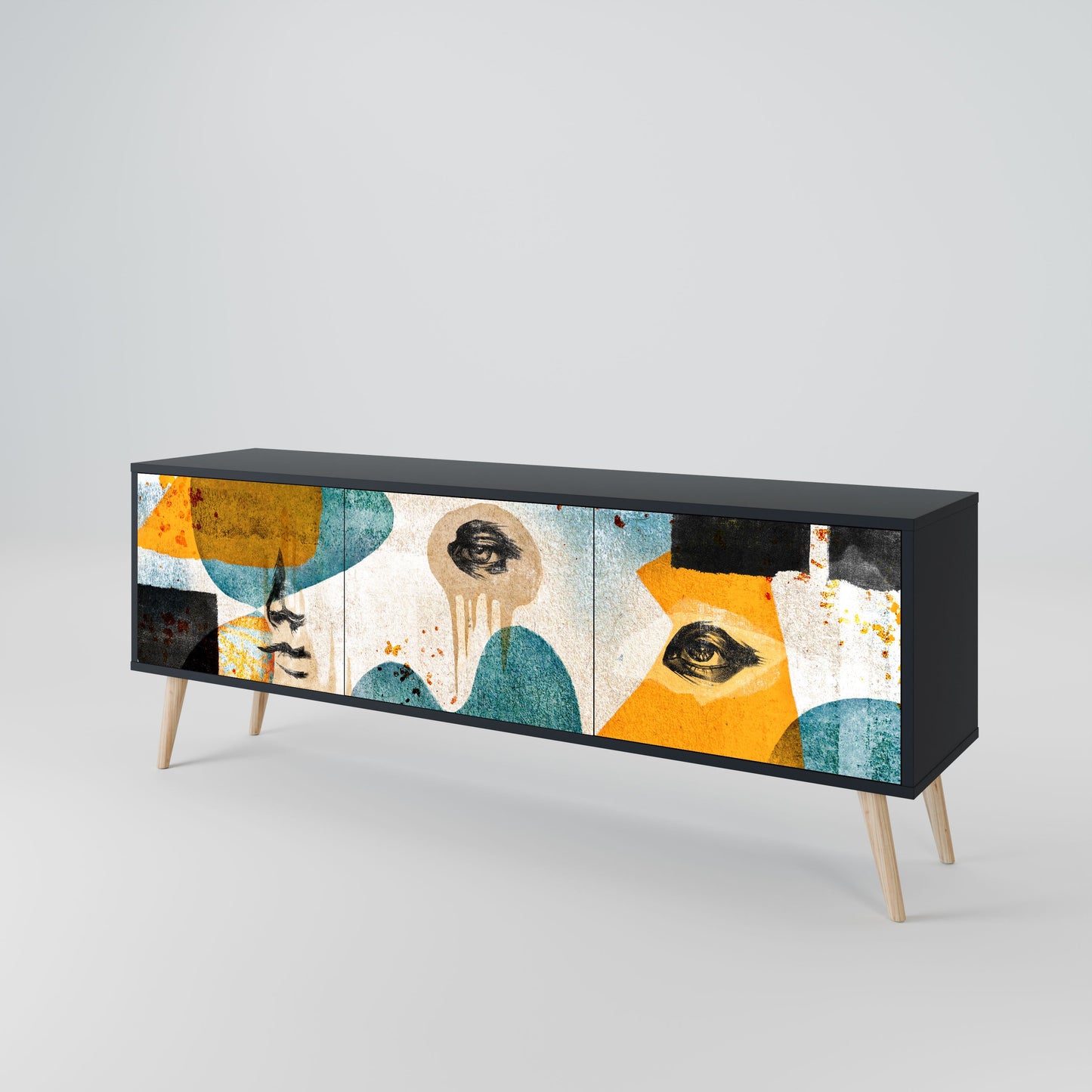 Mobile TV a 3 ante ABSTRACT FACES in finitura nera