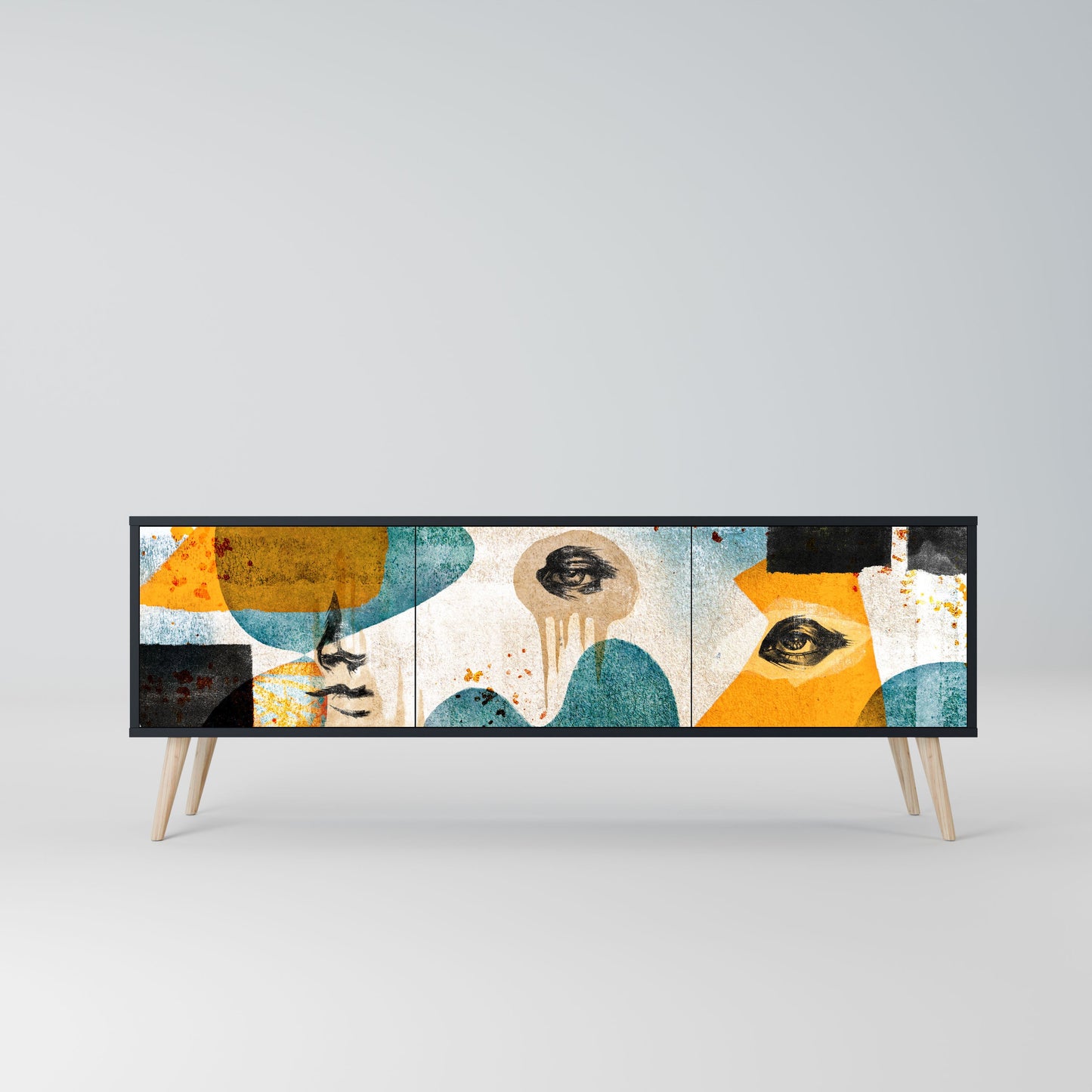 Mobile TV a 3 ante ABSTRACT FACES in finitura nera