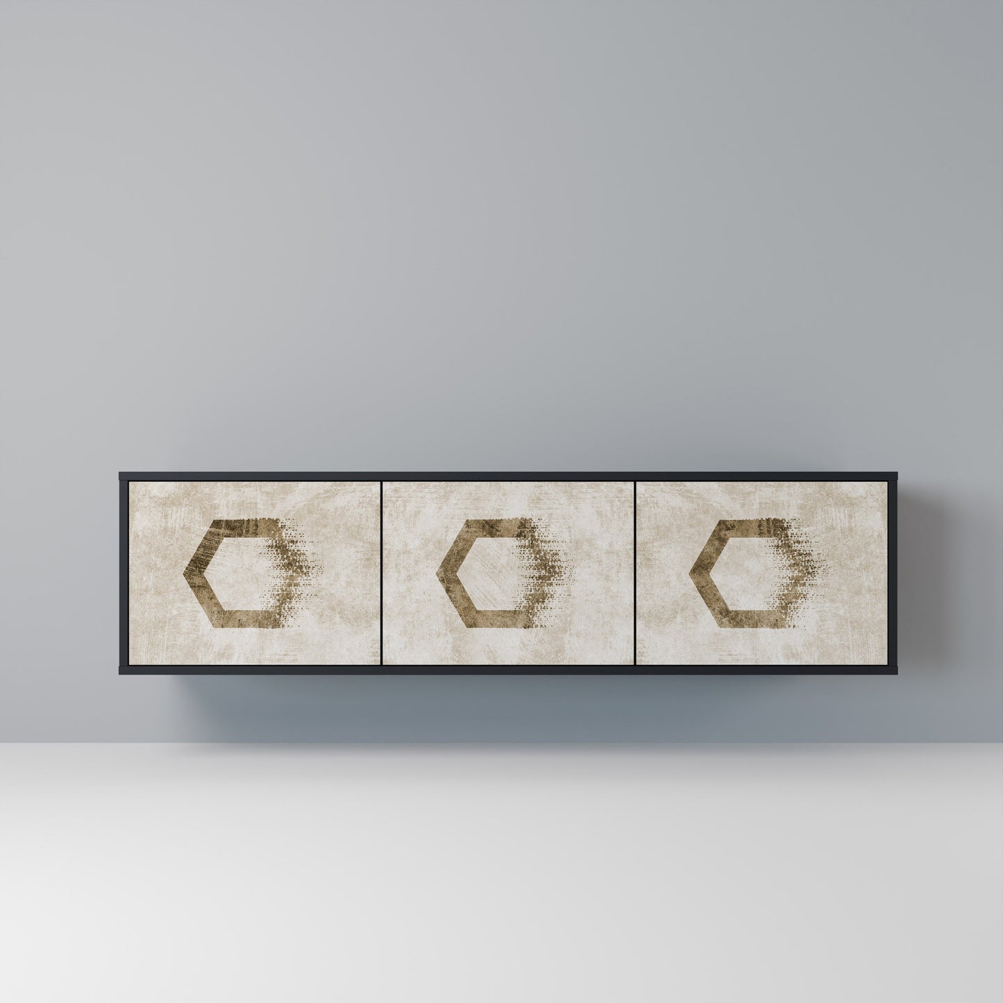 HEXAGONAL SHAPES 3-Door TV Stand in Black Finish