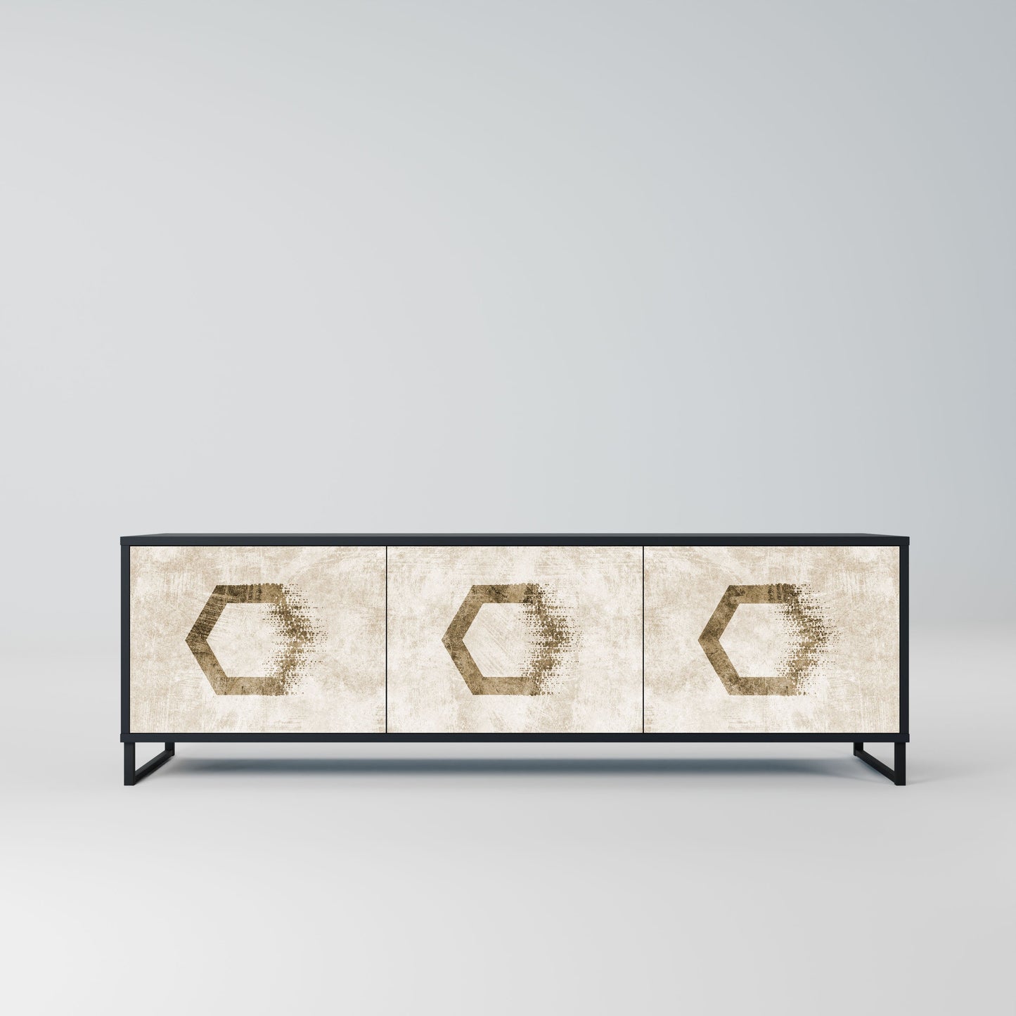 HEXAGONAL SHAPES 3-Door TV Stand in Black Finish