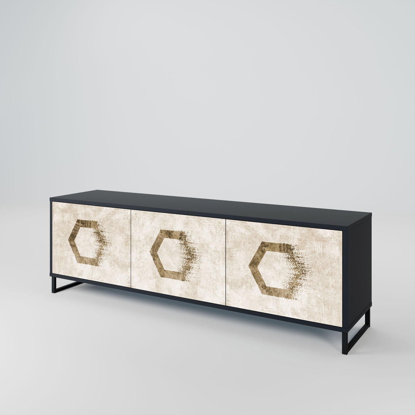 HEXAGONAL SHAPES 3-Door TV Stand in Black Finish