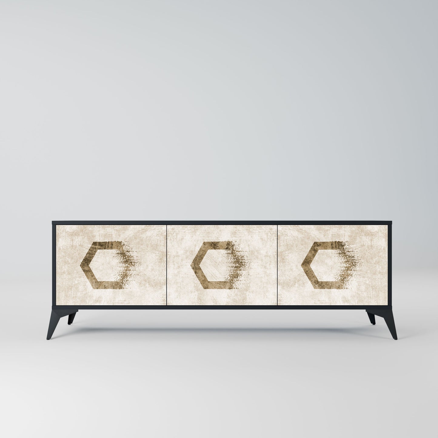 HEXAGONAL SHAPES 3-Door TV Stand in Black Finish