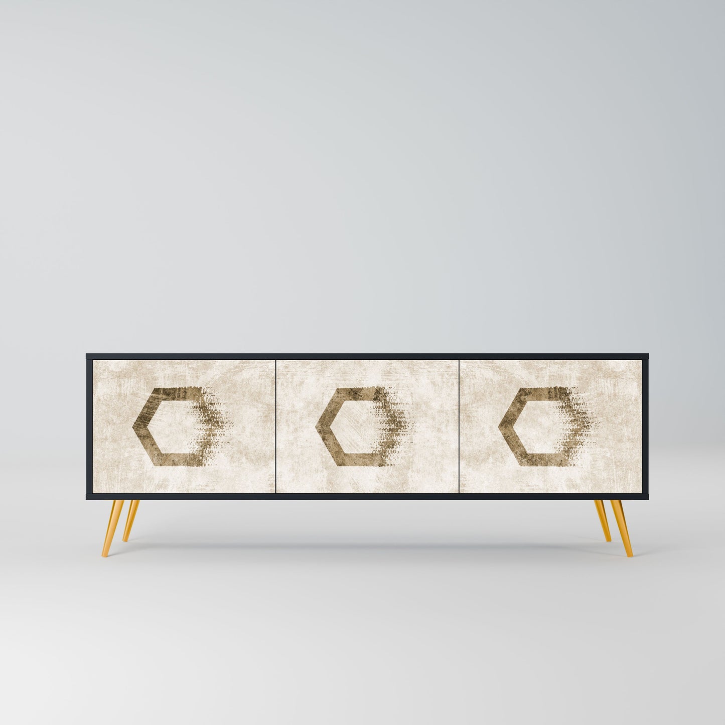 HEXAGONAL SHAPES 3-Door TV Stand in Black Finish