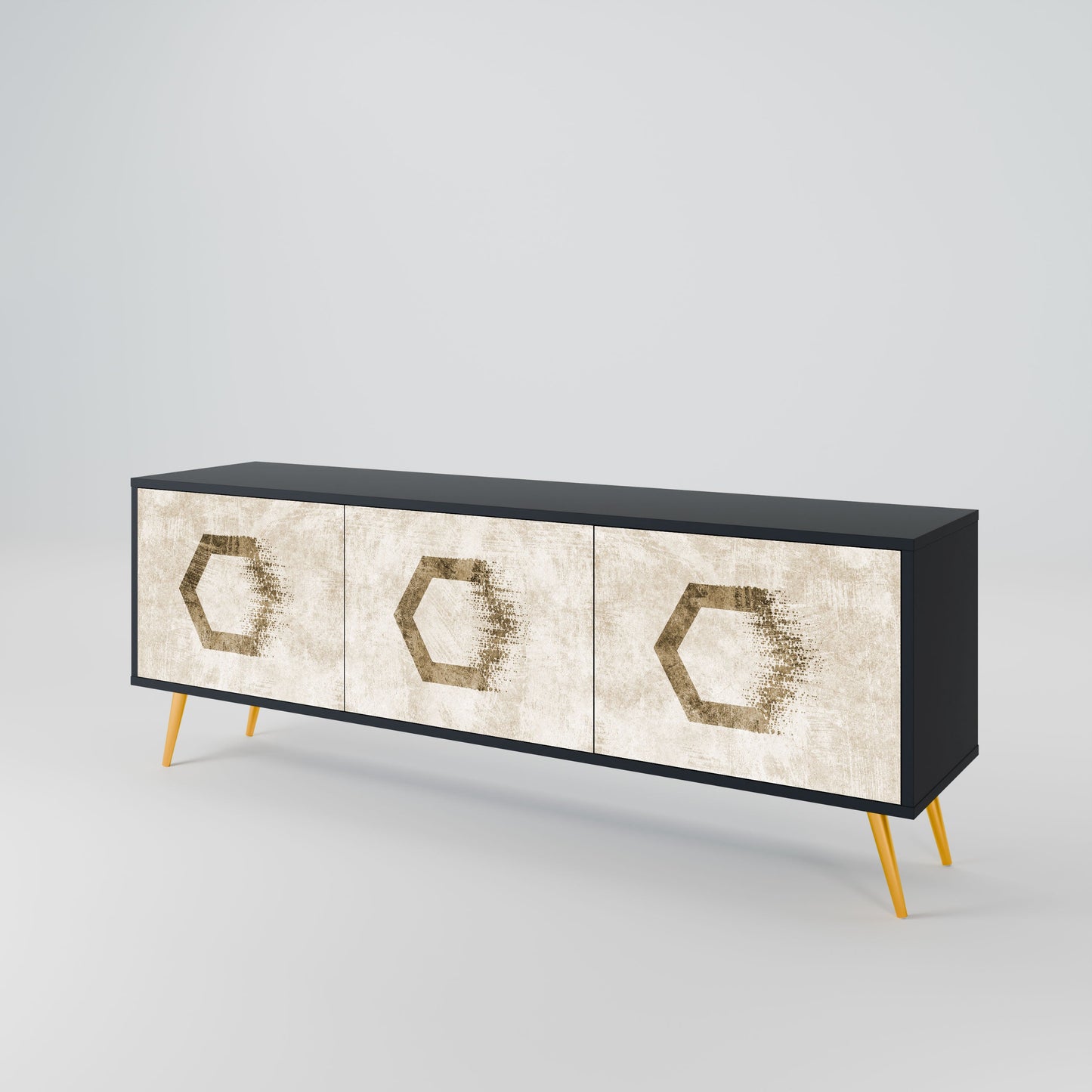 HEXAGONAL SHAPES 3-Door TV Stand in Black Finish