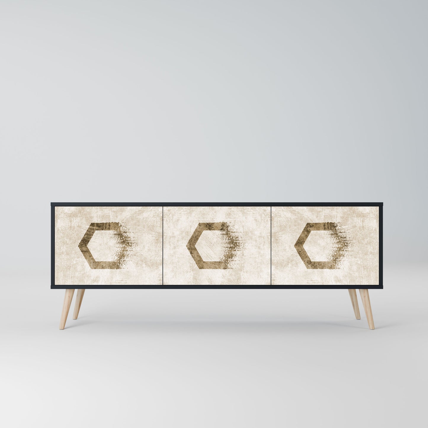 HEXAGONAL SHAPES 3-Door TV Stand in Black Finish