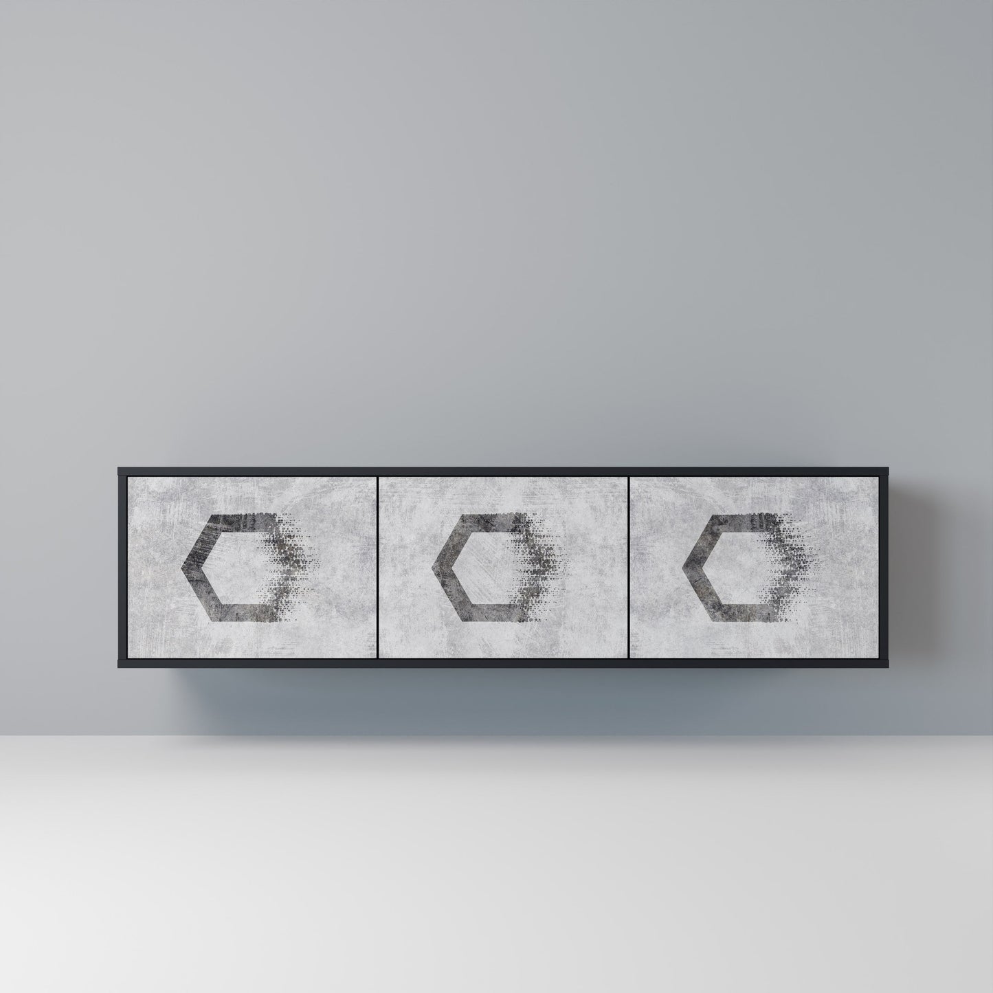 HEXAGONAL FIGURES 3-Door TV Stand in Black Finish