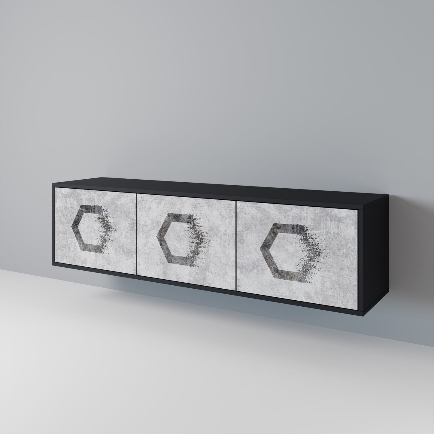 HEXAGONAL FIGURES 3-Door TV Stand in Black Finish