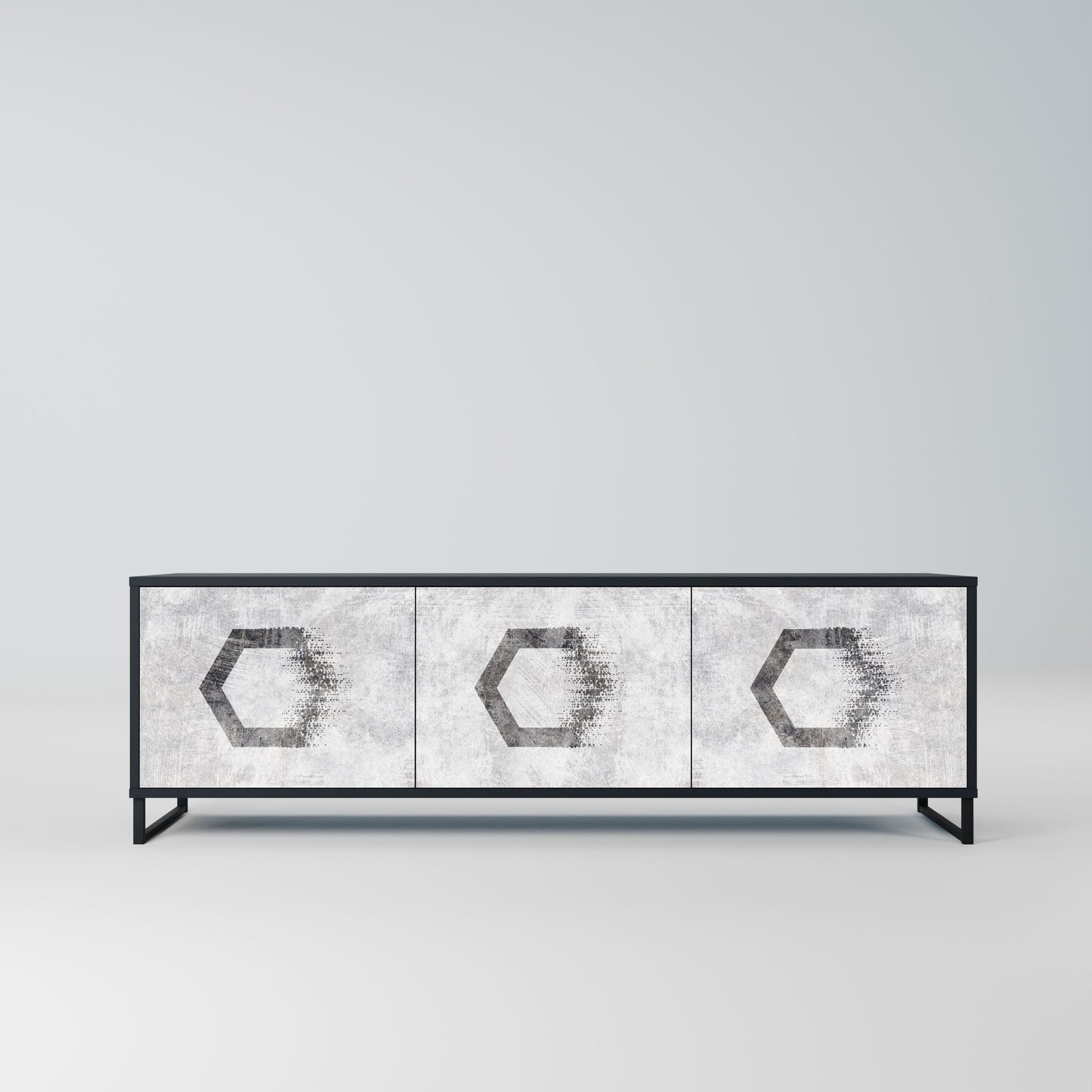 HEXAGONAL FIGURES 3-Door TV Stand in Black Finish