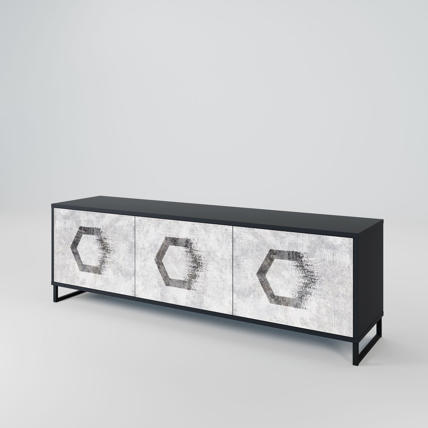 HEXAGONAL FIGURES 3-Door TV Stand in Black Finish