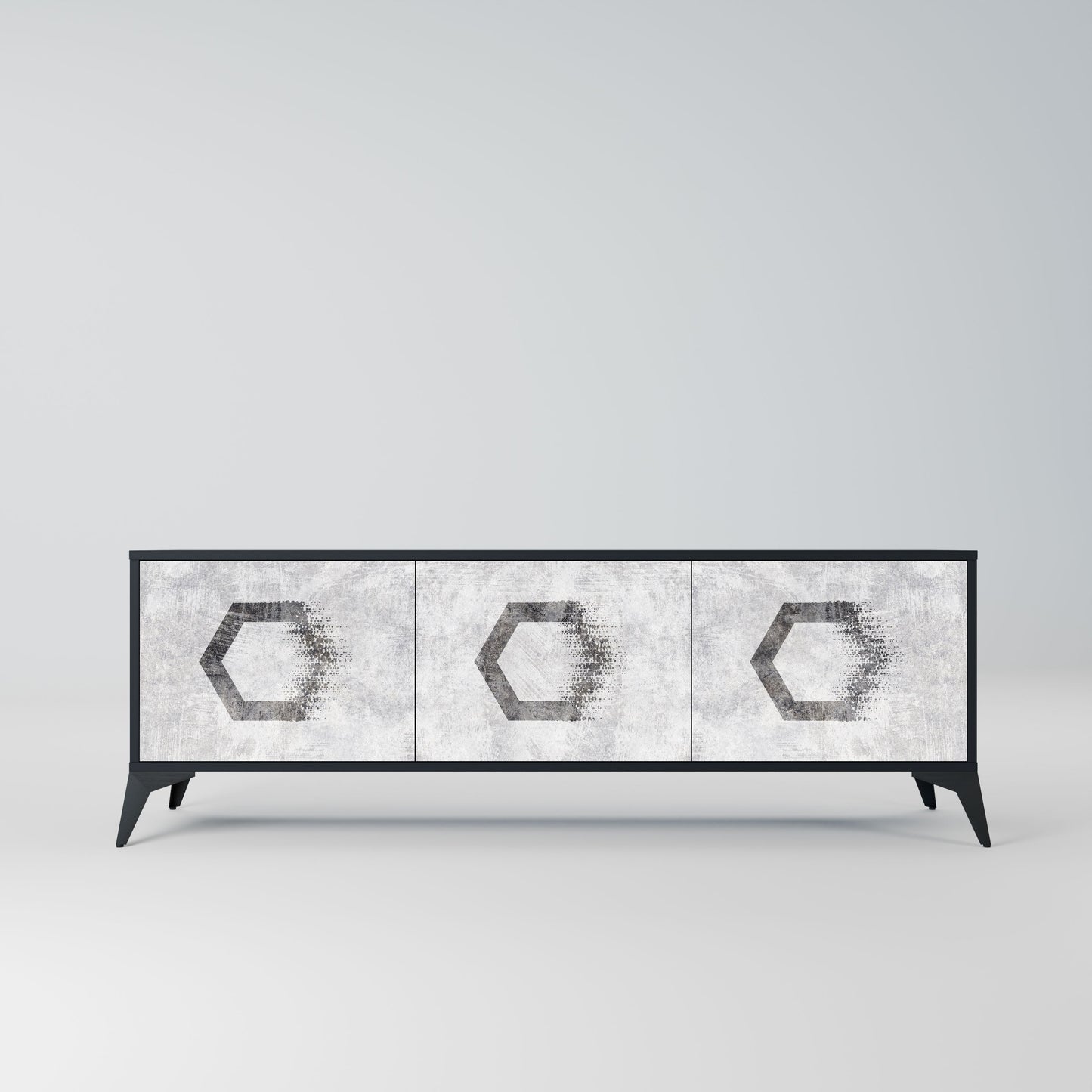HEXAGONAL FIGURES 3-Door TV Stand in Black Finish