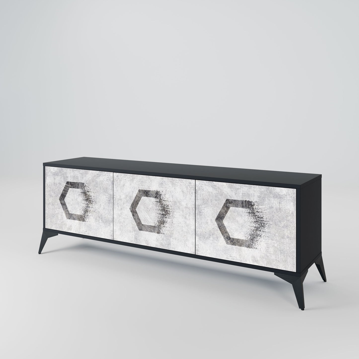 HEXAGONAL FIGURES 3-Door TV Stand in Black Finish