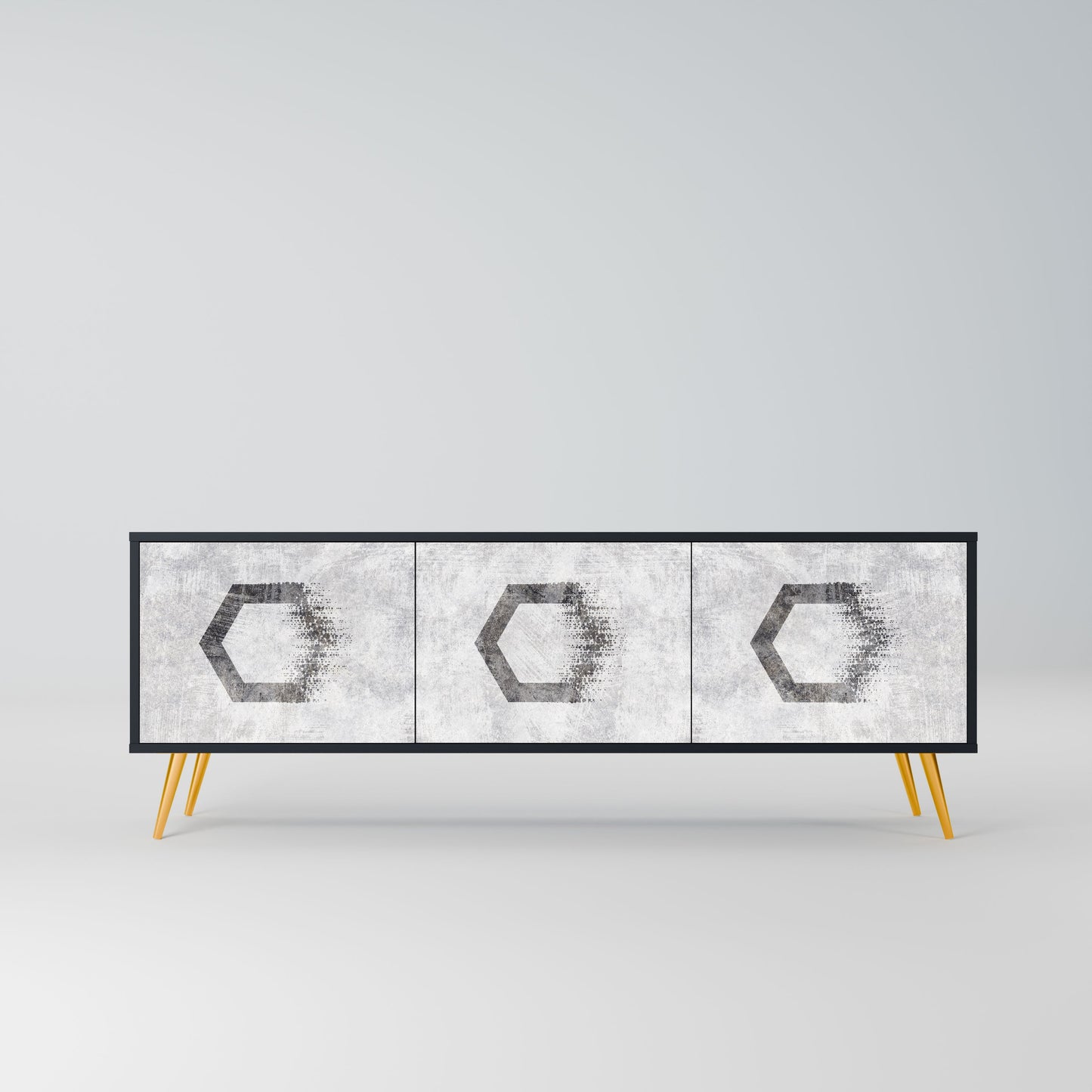 HEXAGONAL FIGURES 3-Door TV Stand in Black Finish