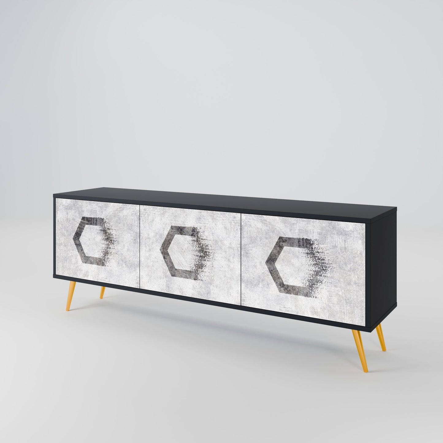 HEXAGONAL FIGURES 3-Door TV Stand in Black Finish