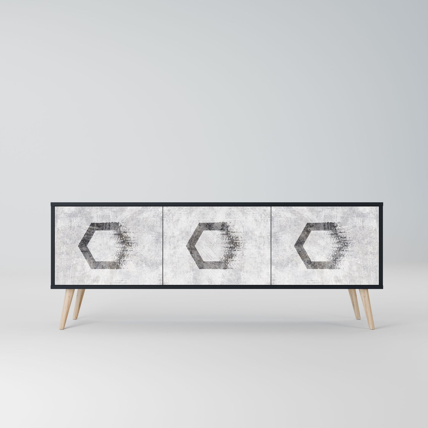 HEXAGONAL FIGURES 3-Door TV Stand in Black Finish