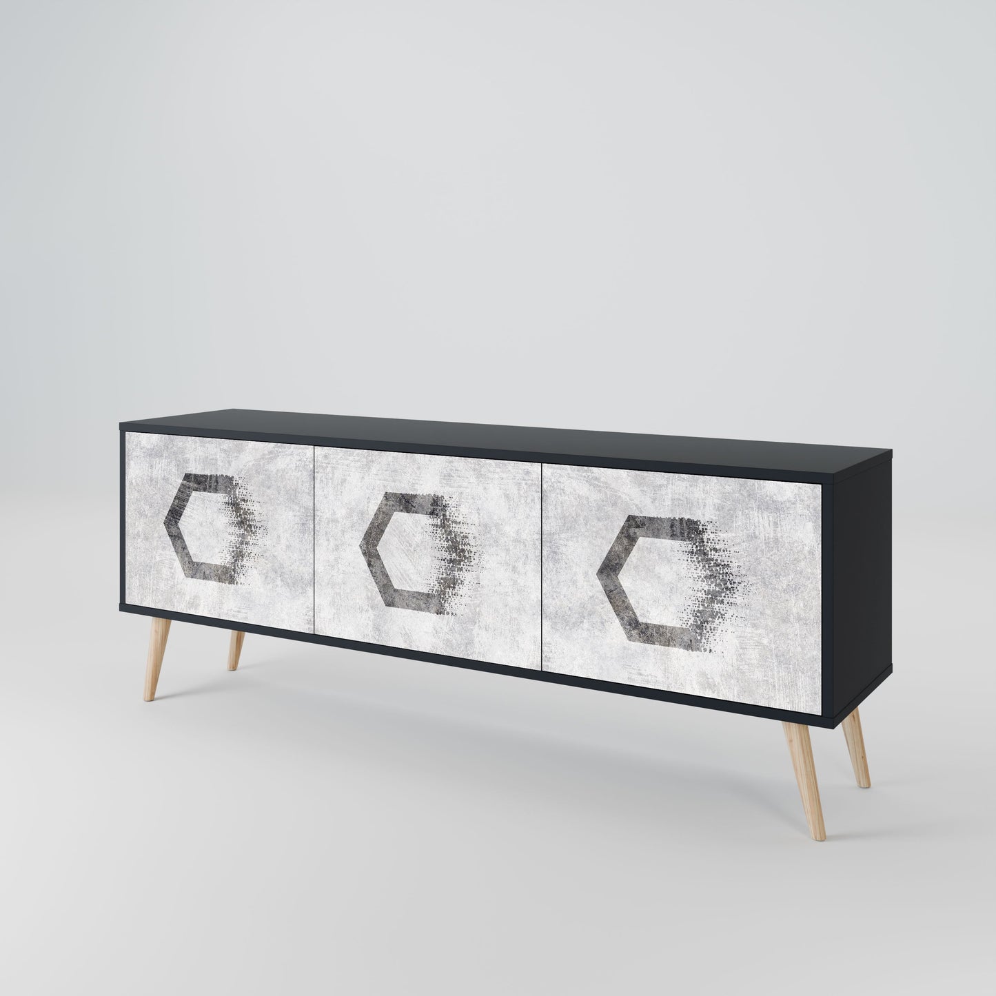 HEXAGONAL FIGURES 3-Door TV Stand in Black Finish