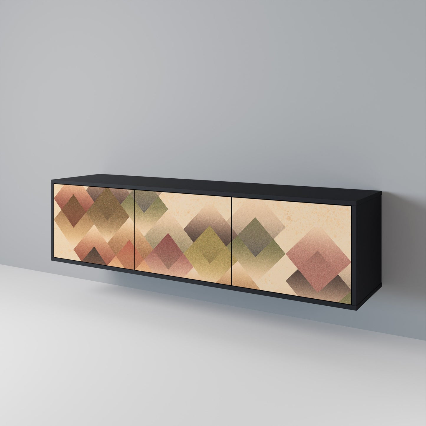 GEOMETRIC FUSION 3-Door TV Stand in Black Finish