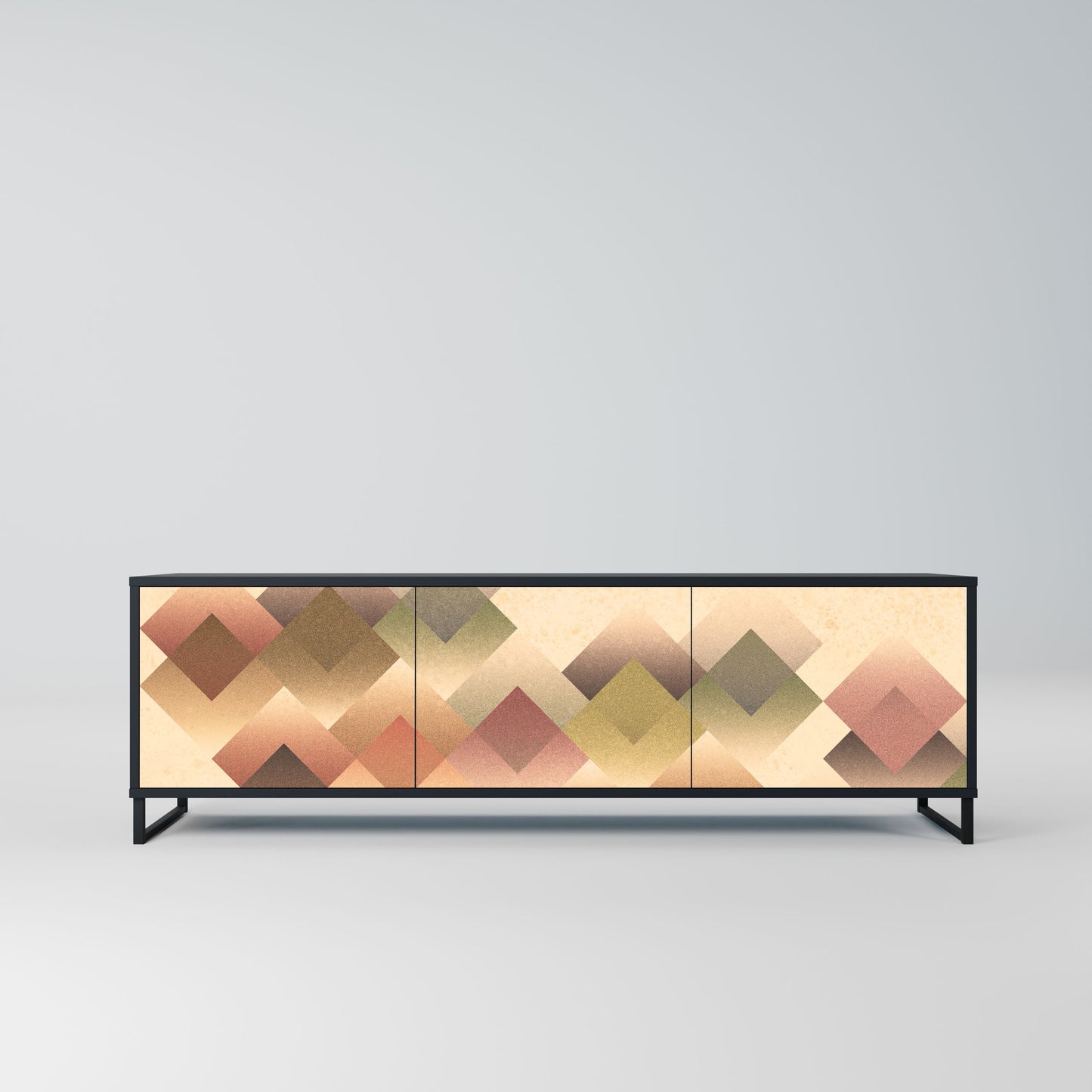 GEOMETRIC FUSION 3-Door TV Stand in Black Finish