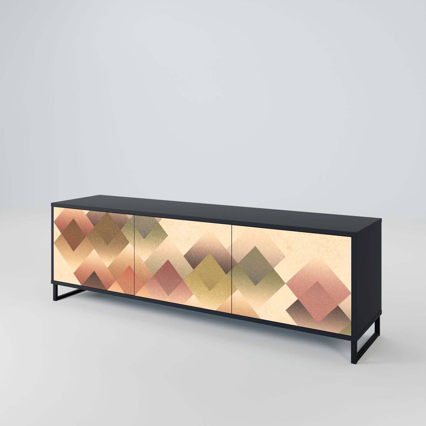 GEOMETRIC FUSION 3-Door TV Stand in Black Finish