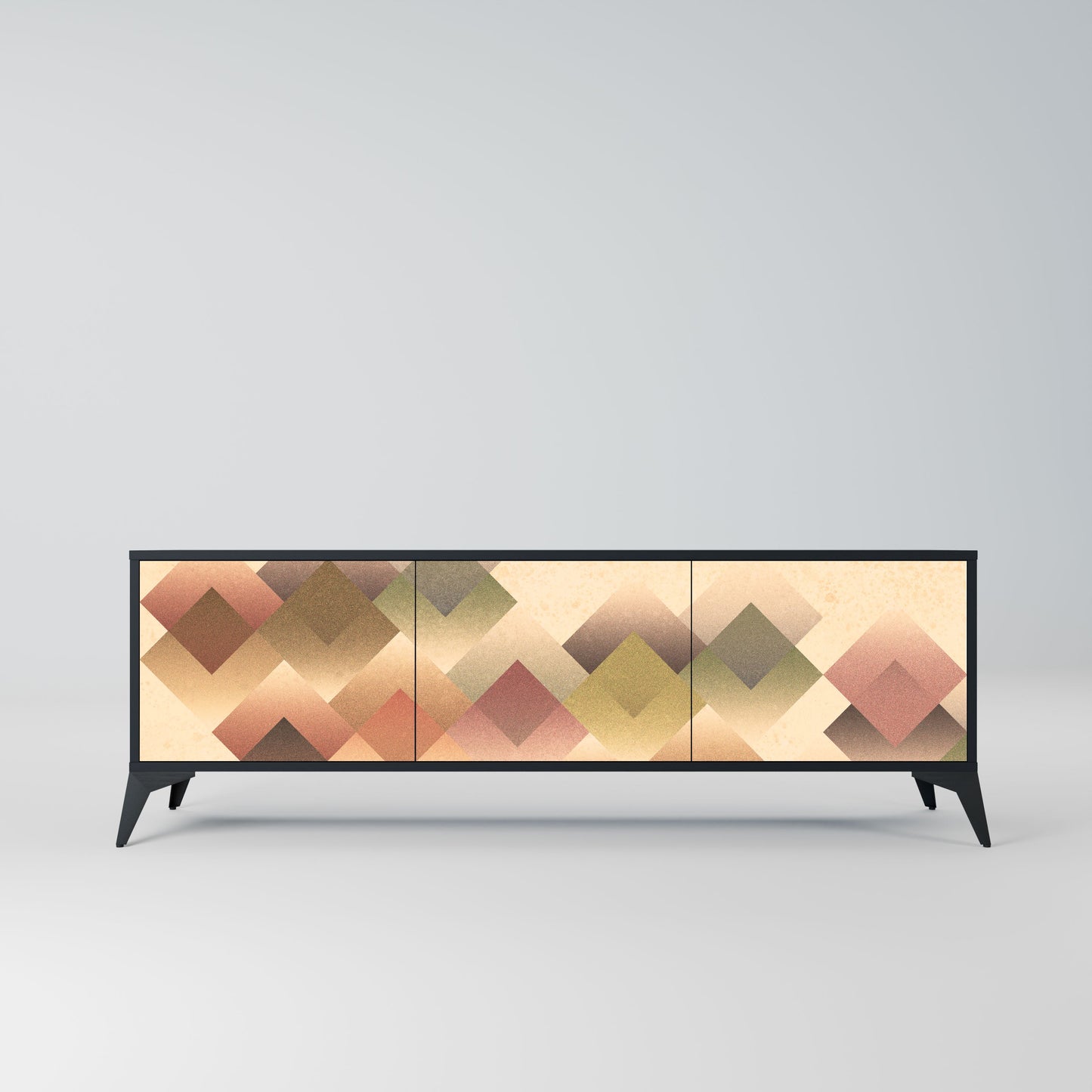 GEOMETRIC FUSION 3-Door TV Stand in Black Finish