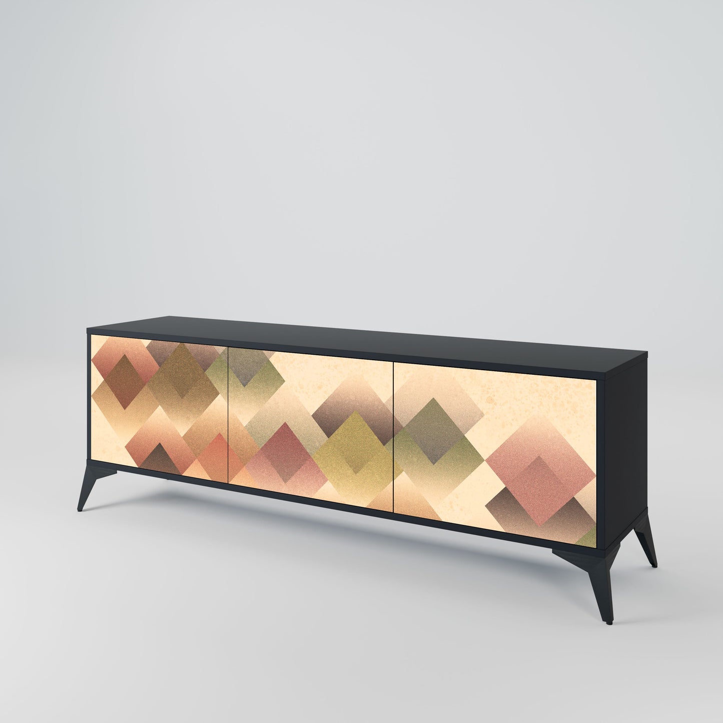 GEOMETRIC FUSION 3-Door TV Stand in Black Finish
