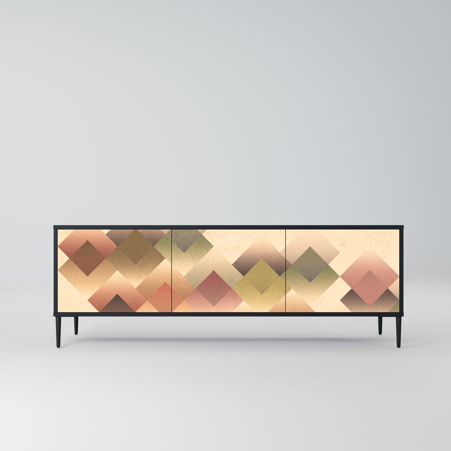 GEOMETRIC FUSION 3-Door TV Stand in Black Finish