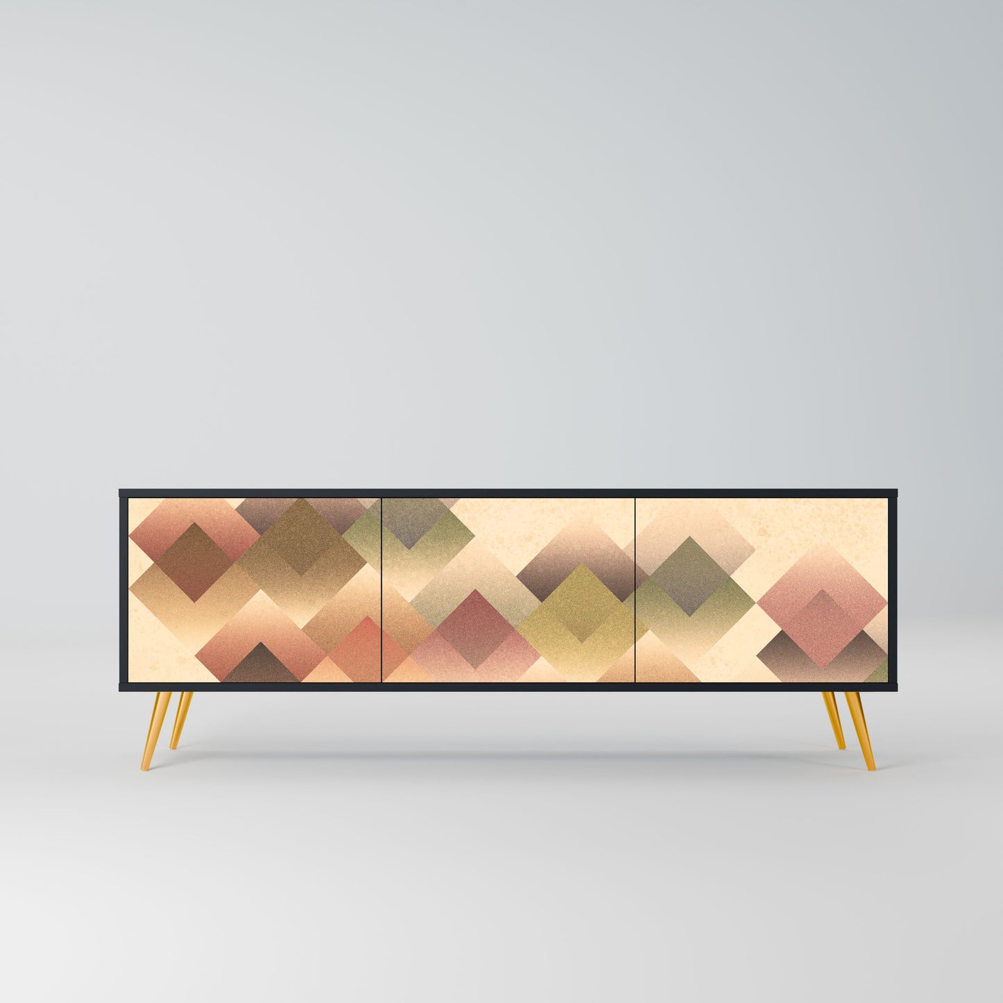 GEOMETRIC FUSION 3-Door TV Stand in Black Finish