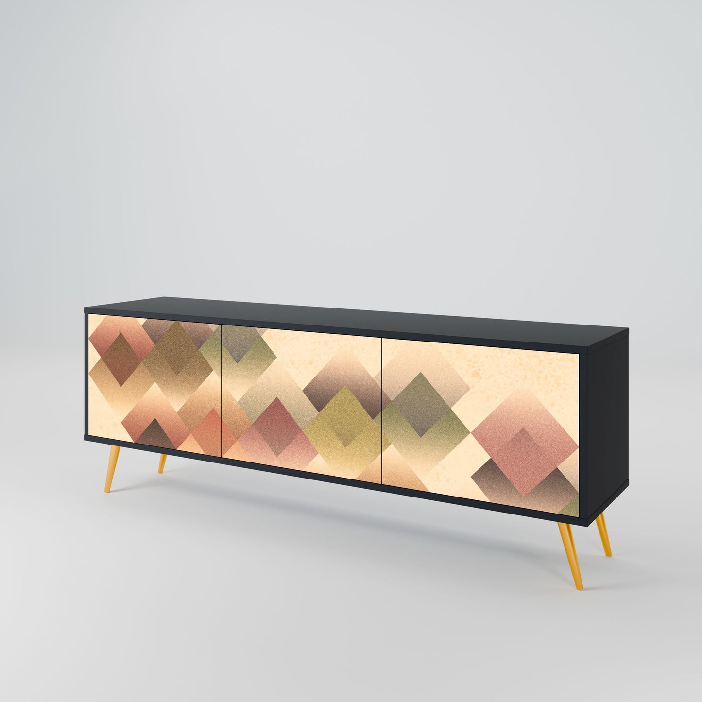 GEOMETRIC FUSION 3-Door TV Stand in Black Finish