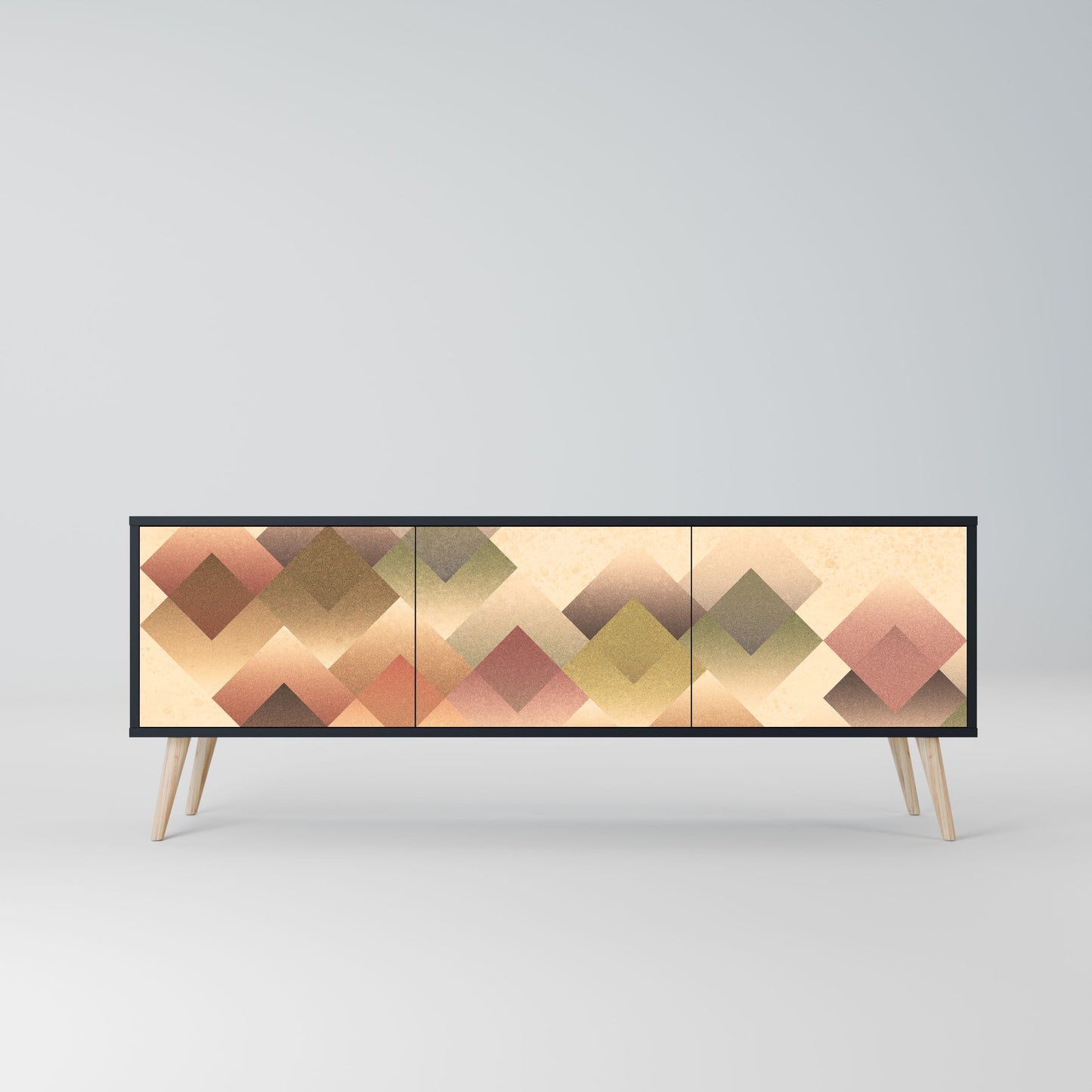 GEOMETRIC FUSION 3-Door TV Stand in Black Finish