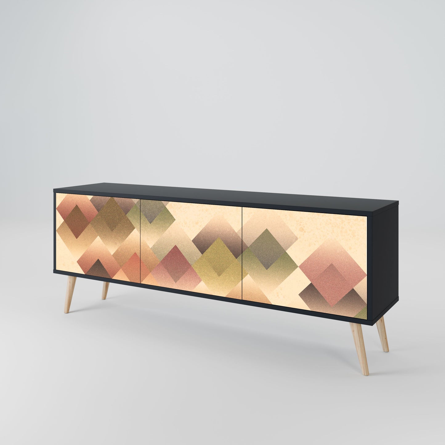 GEOMETRIC FUSION 3-Door TV Stand in Black Finish