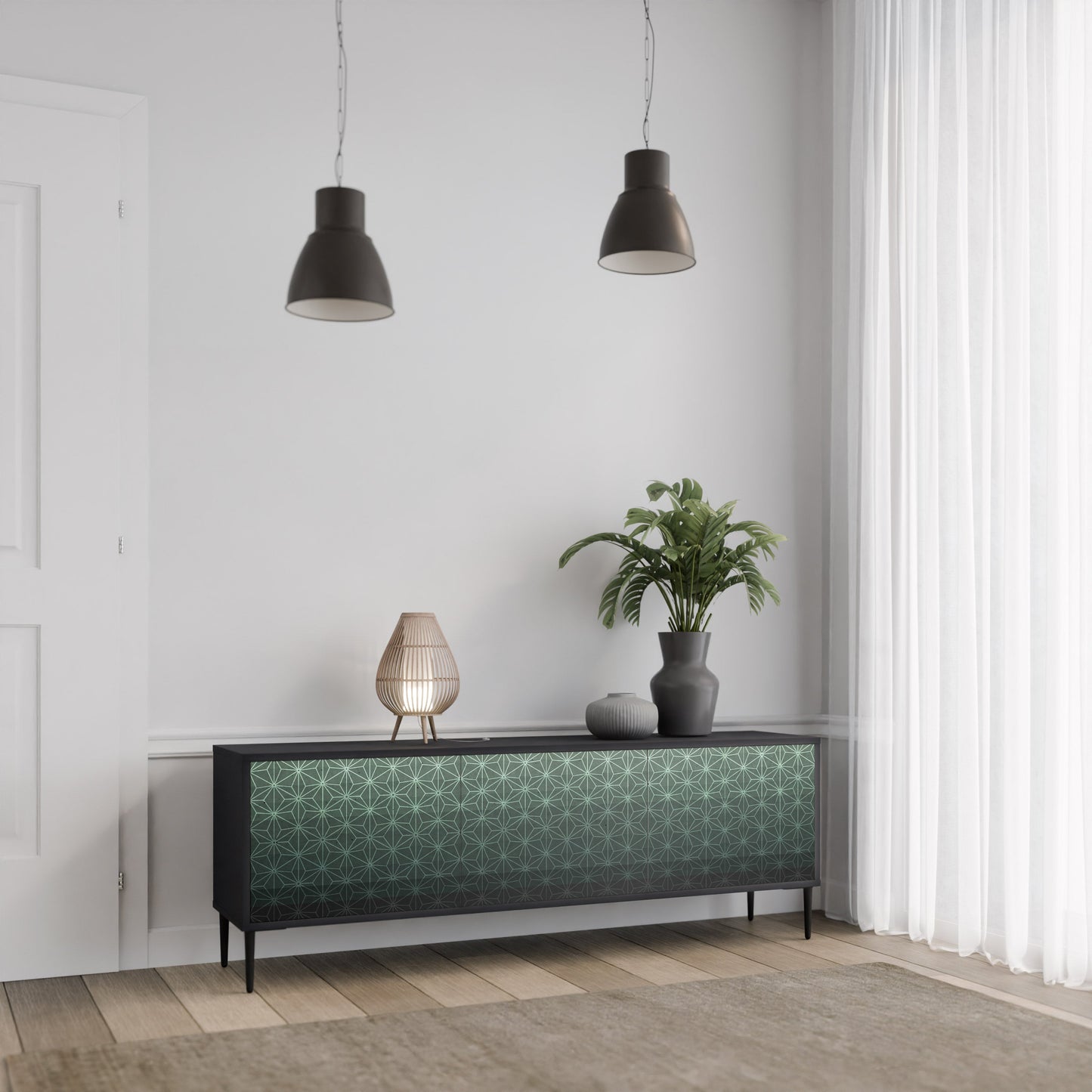 Mobile TV ORNAMENTAL GLIMMER a 3 ante con finitura nera
