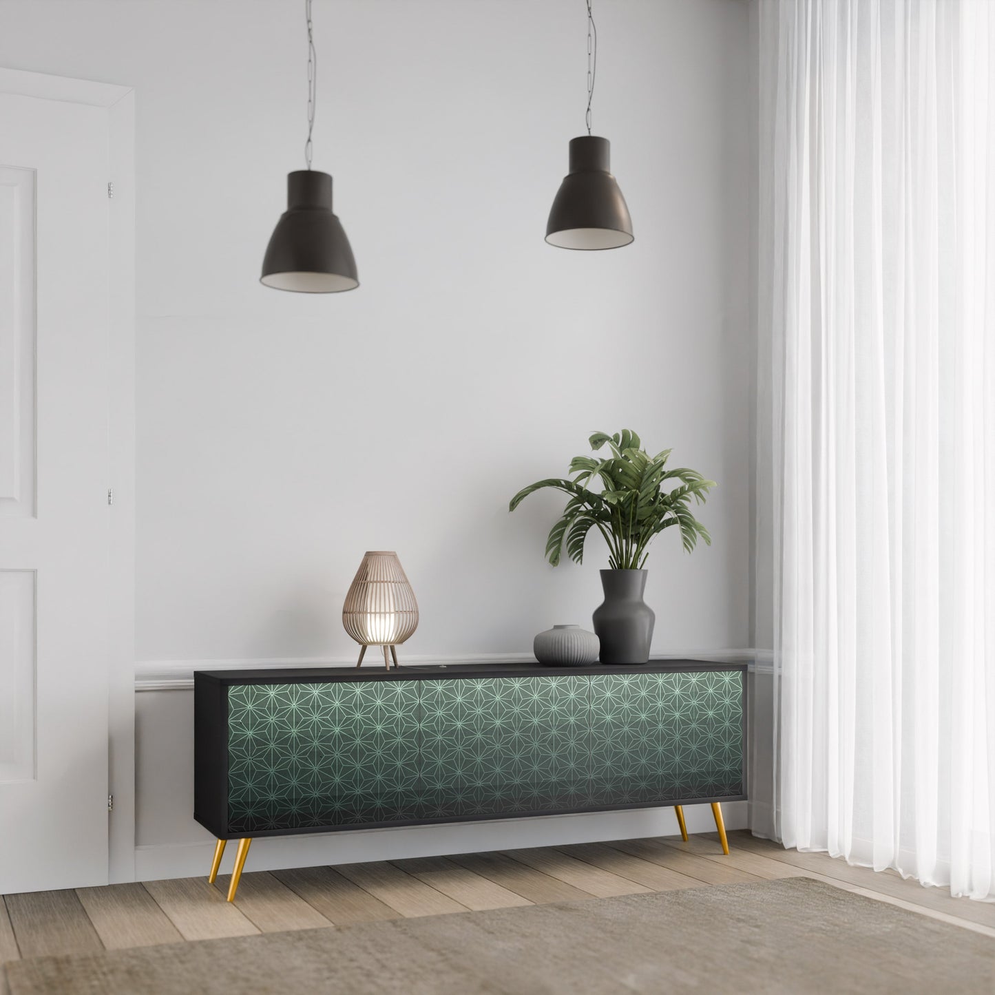 Mobile TV ORNAMENTAL GLIMMER a 3 ante con finitura nera