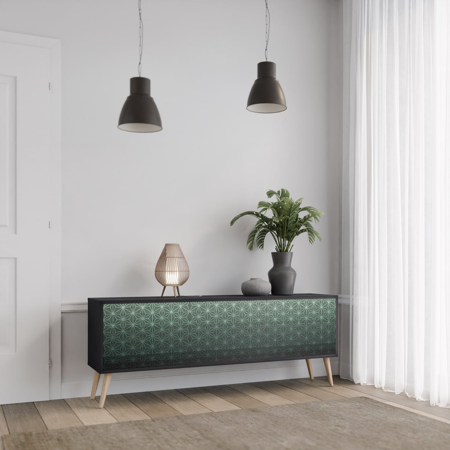 Mobile TV ORNAMENTAL GLIMMER a 3 ante con finitura nera