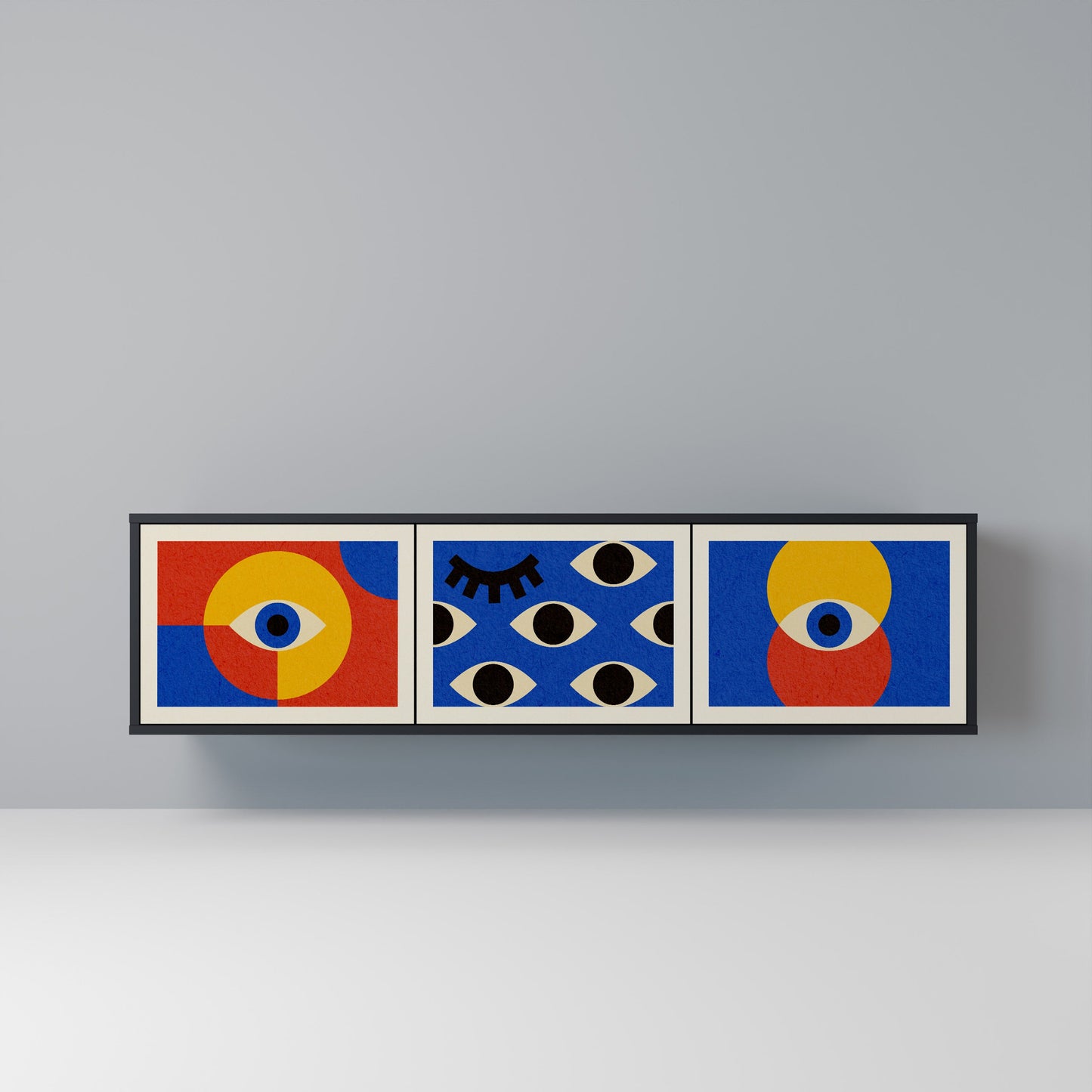 Mobile TV GEOMETRIC EYES a 3 ante in finitura nera