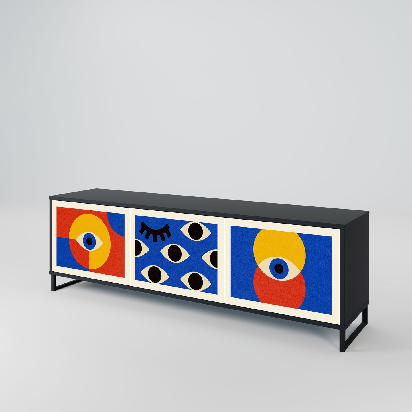 Mobile TV GEOMETRIC EYES a 3 ante in finitura nera