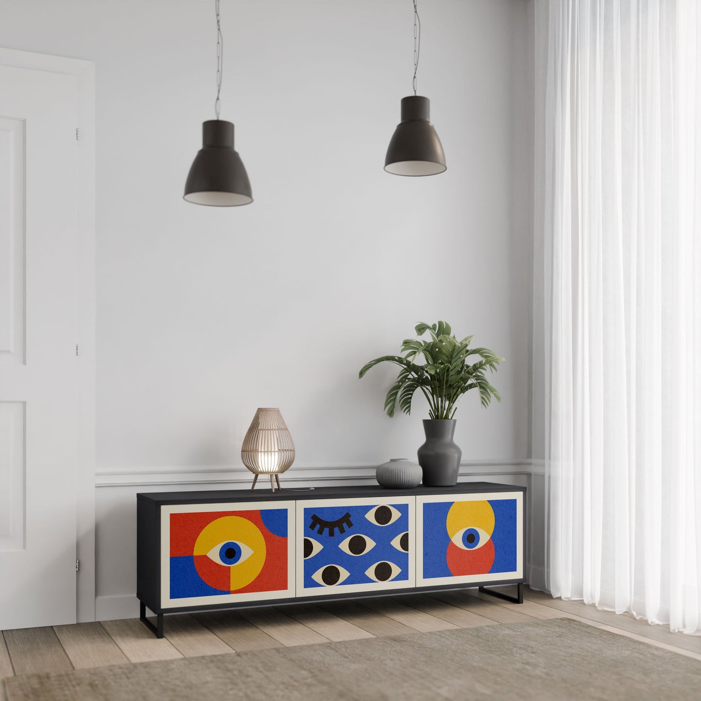 Mobile TV GEOMETRIC EYES a 3 ante in finitura nera