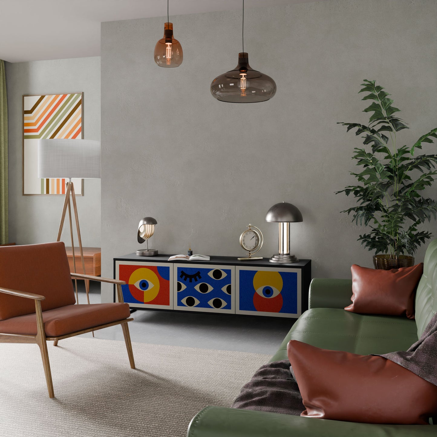 Mobile TV GEOMETRIC EYES a 3 ante in finitura nera