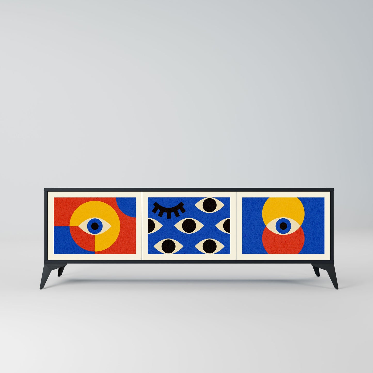 Mobile TV GEOMETRIC EYES a 3 ante in finitura nera