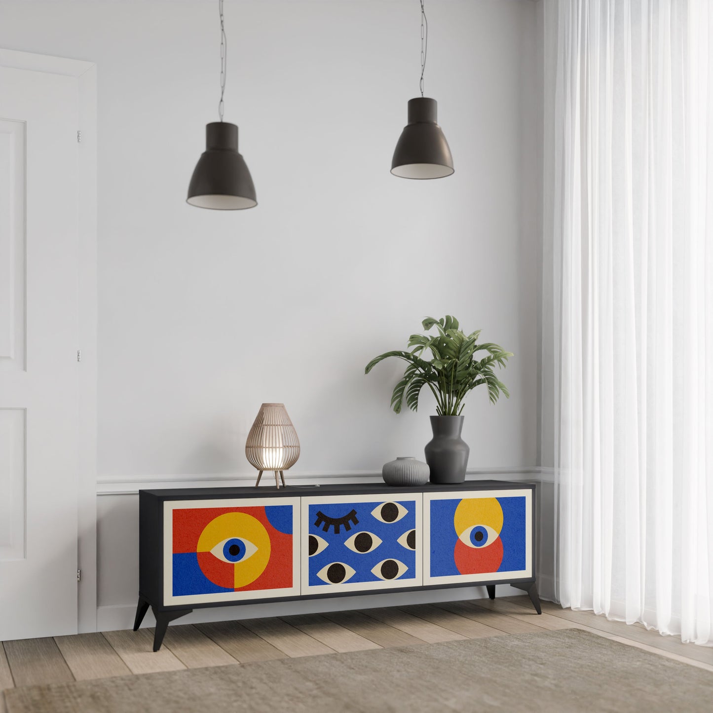 Mobile TV GEOMETRIC EYES a 3 ante in finitura nera