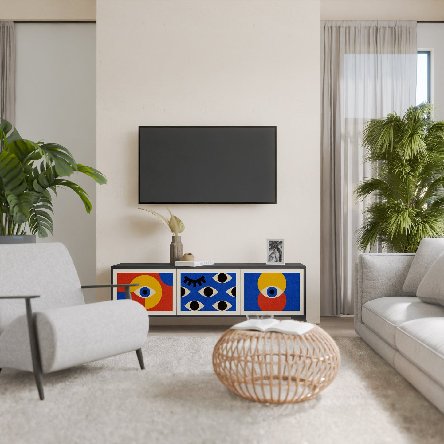 Mobile TV GEOMETRIC EYES a 3 ante in finitura nera