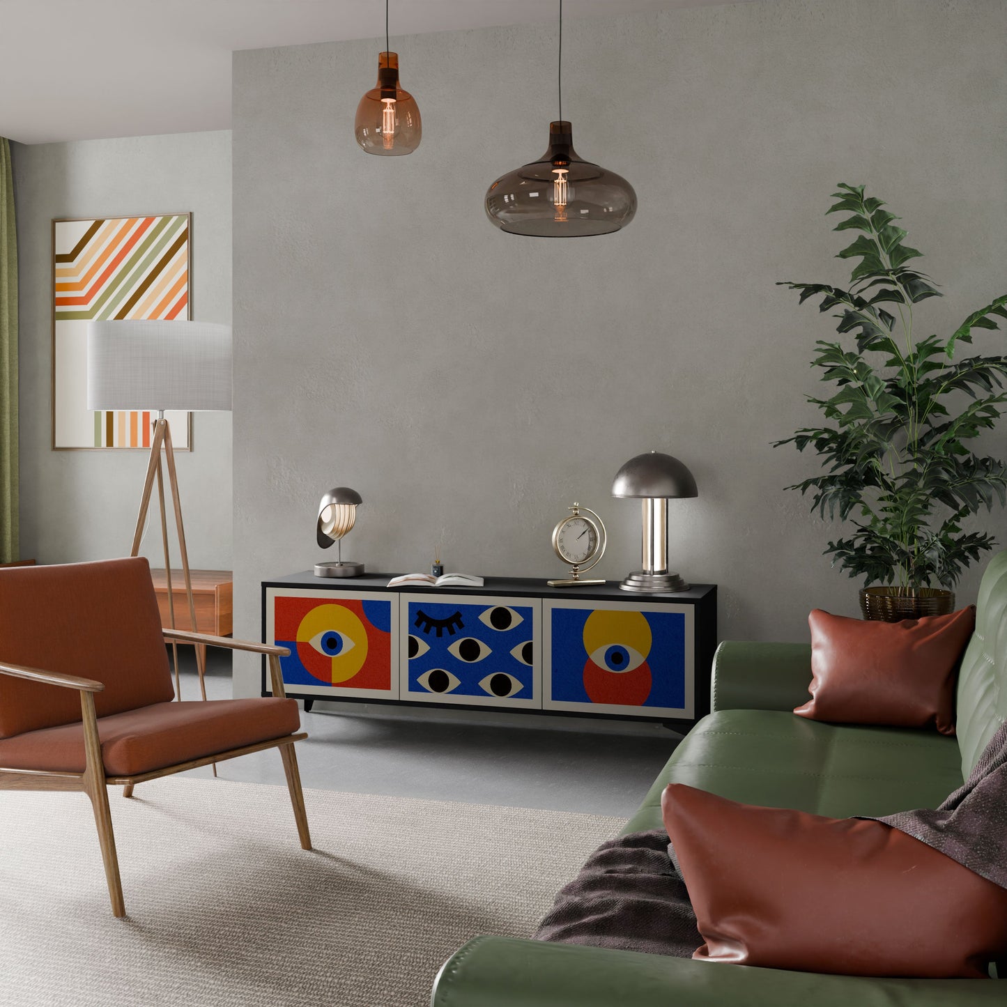 Mobile TV GEOMETRIC EYES a 3 ante in finitura nera