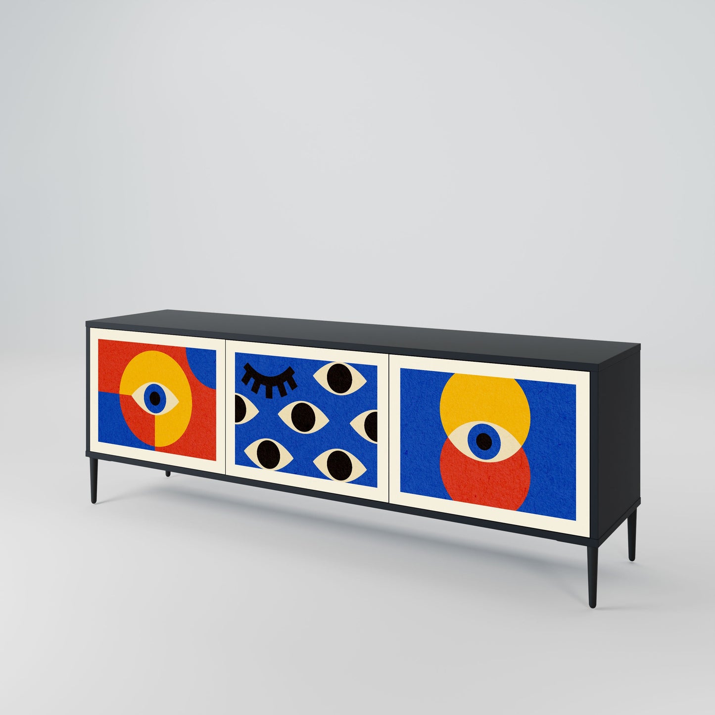 Mobile TV GEOMETRIC EYES a 3 ante in finitura nera