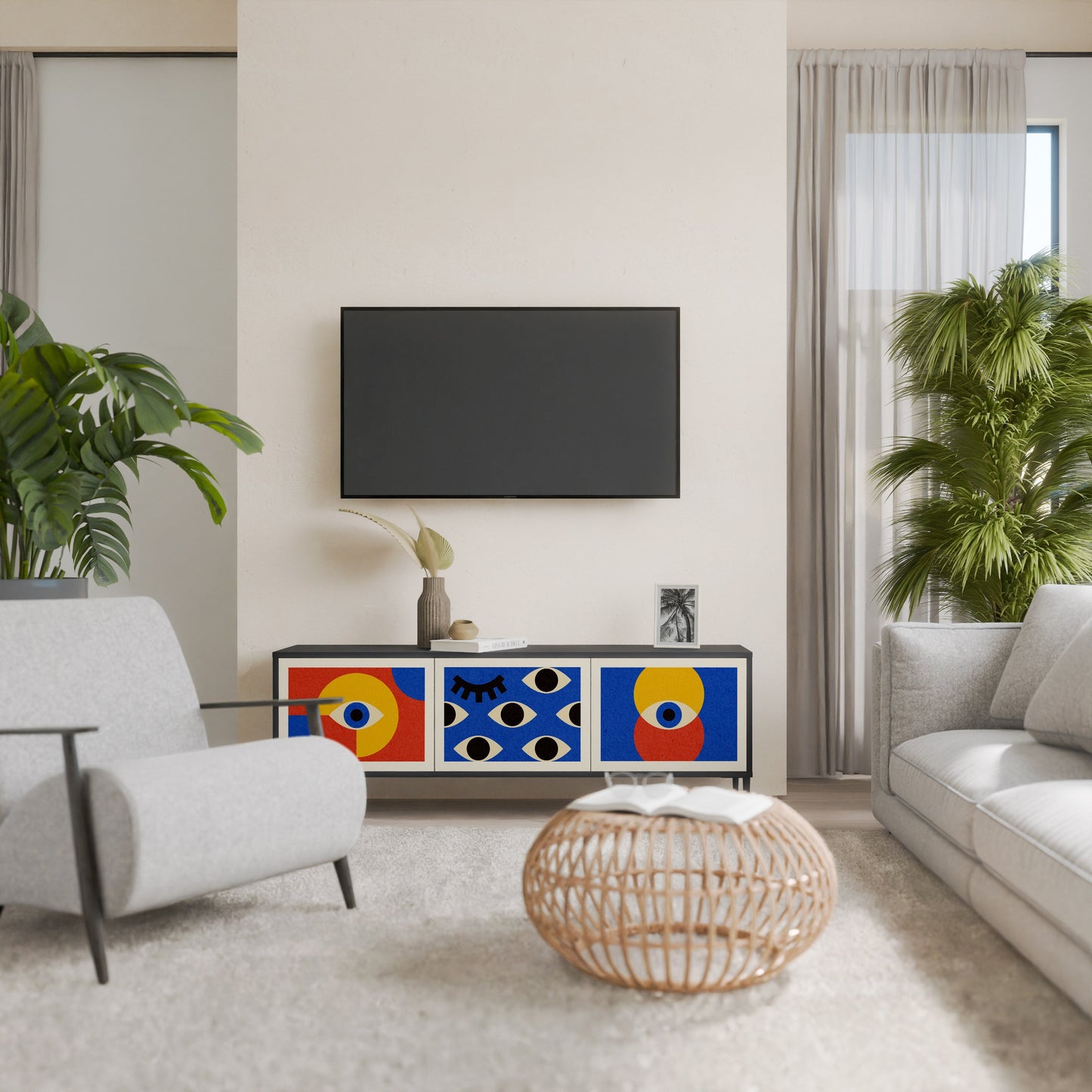 Mobile TV GEOMETRIC EYES a 3 ante in finitura nera