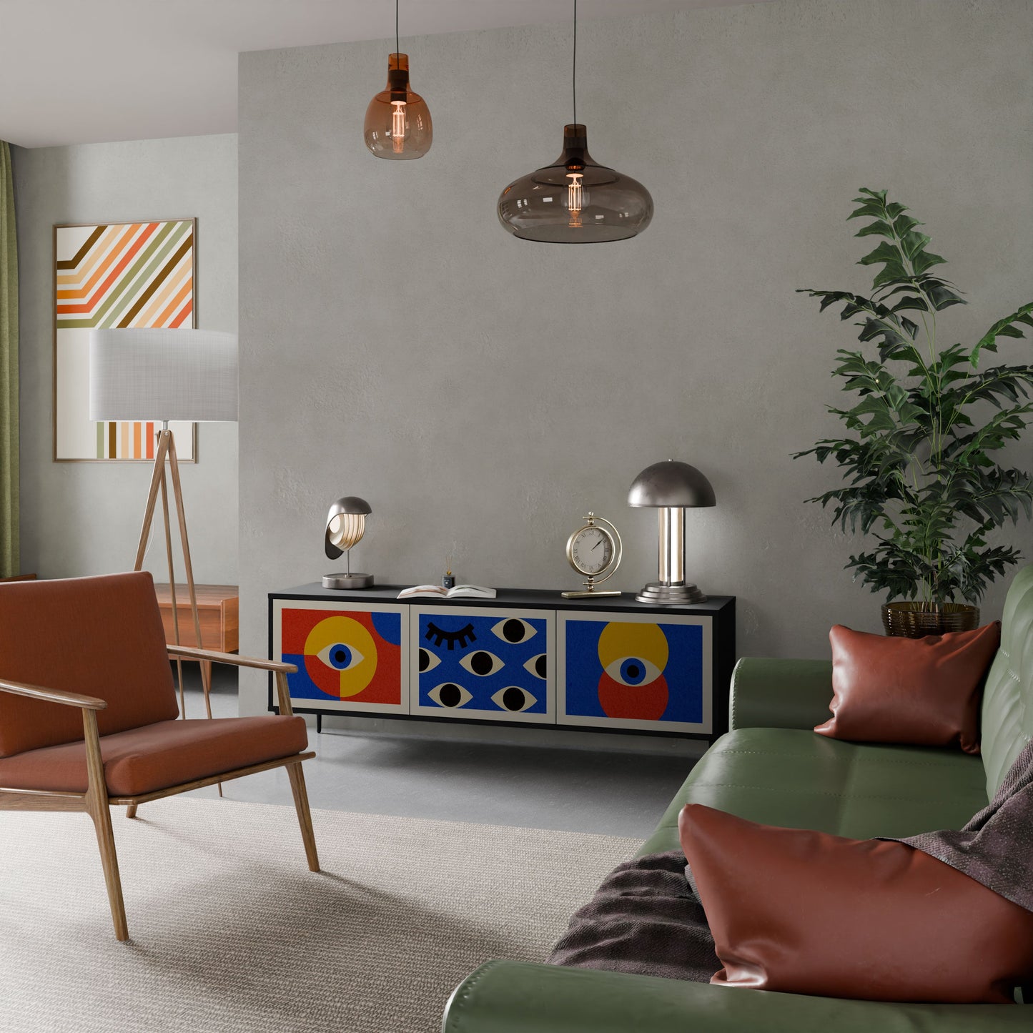 Mobile TV GEOMETRIC EYES a 3 ante in finitura nera