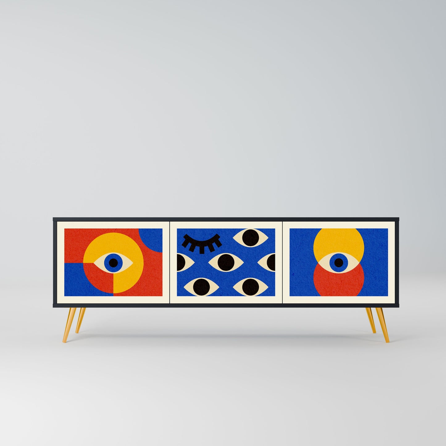 Mobile TV GEOMETRIC EYES a 3 ante in finitura nera
