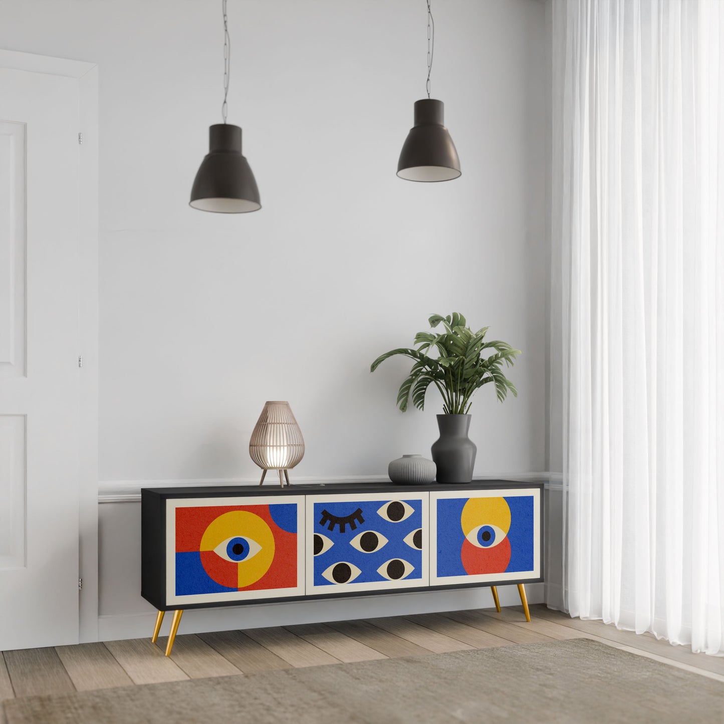 Mobile TV GEOMETRIC EYES a 3 ante in finitura nera