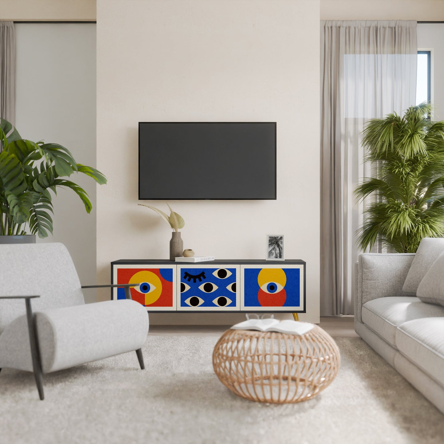 Mobile TV GEOMETRIC EYES a 3 ante in finitura nera