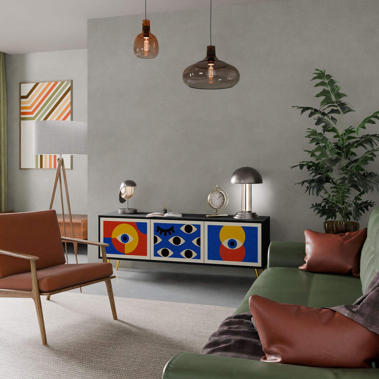 Mobile TV GEOMETRIC EYES a 3 ante in finitura nera
