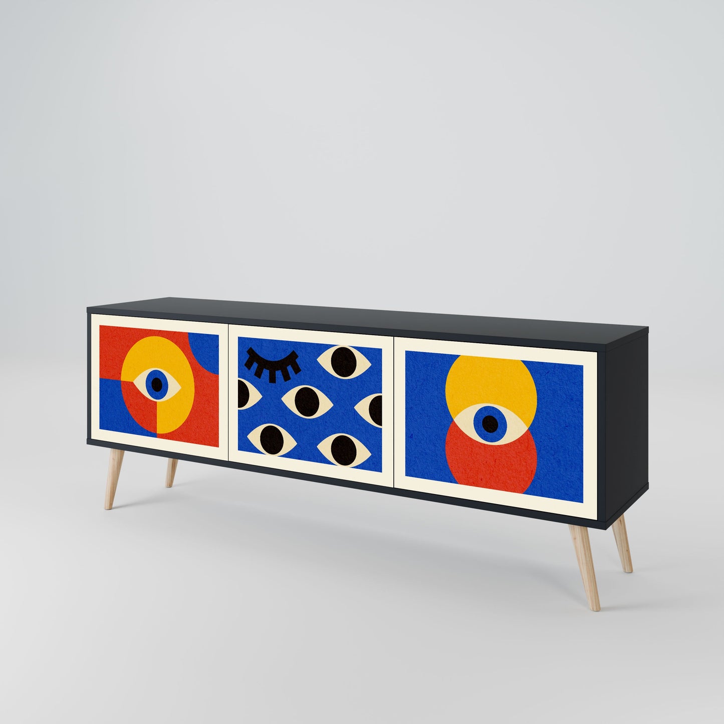 Mobile TV GEOMETRIC EYES a 3 ante in finitura nera