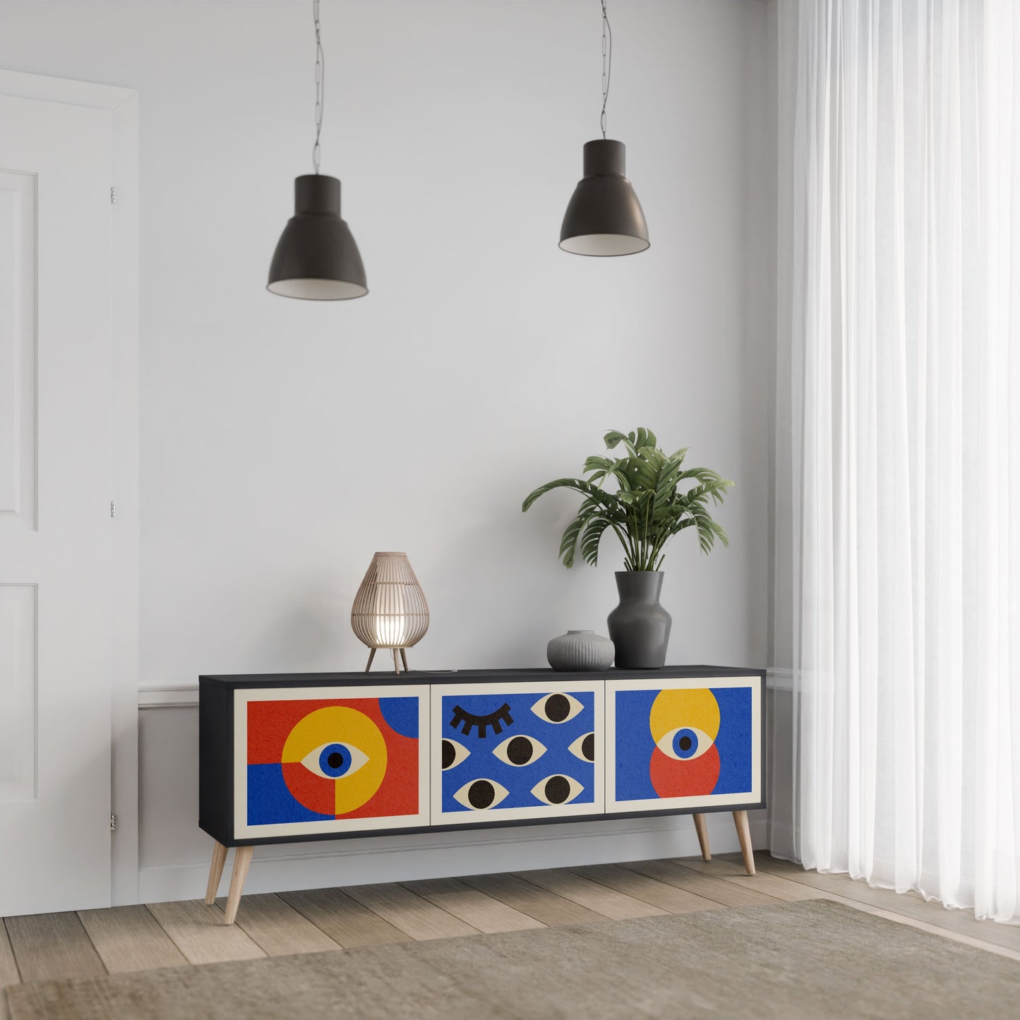 Mobile TV GEOMETRIC EYES a 3 ante in finitura nera