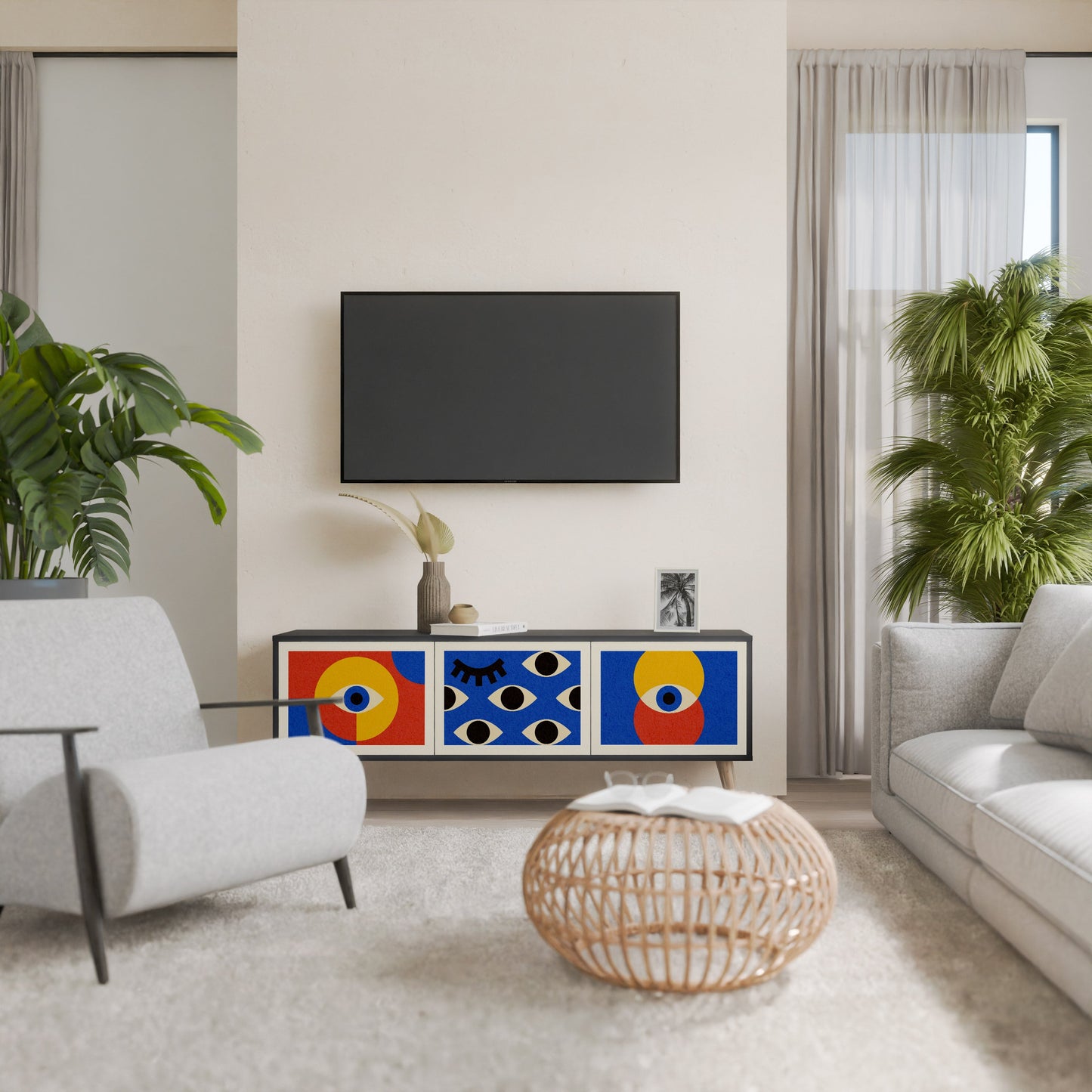 Mobile TV GEOMETRIC EYES a 3 ante in finitura nera